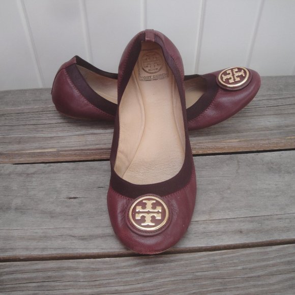 Tory Burch Leather Ballet Flats Burgandy Color with Gold TT Size 11M - Picture 9 of 9